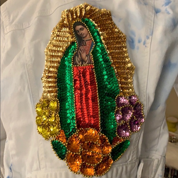 Mother Teresa custom blue stained jean jacket - Picture 4 of 8